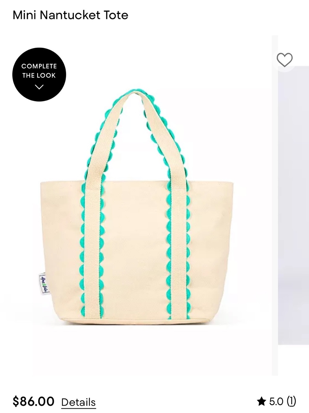 Mini Nantucket Tote - Cream with Teal Trim